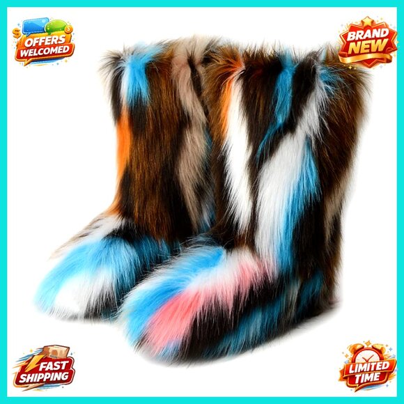 Shoes - Faux Fur Snow Boots Women's Winter Fluffy Suede Flat Outdoor Shoes